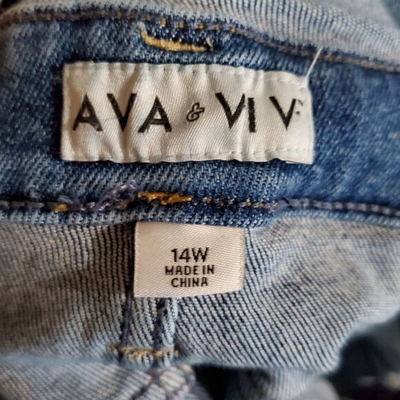 Ava & Viv Shorts Womens 14W Blue Denim Shortalls Overalls Jorts - Picture 2 of 10